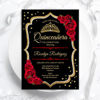 Quinceanera - Schwarzes Rotes Gold