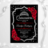 Quinceanera - Schwarzes Silber Rot Einladung