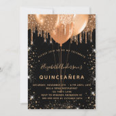 Quinceanera Schwarzgoldballons Glitzer Staubballon Einladung (Vorderseite)