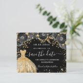 Quinceanera Schwarzgoldkleid Budget Save the Date (Stehend Vorderseite)