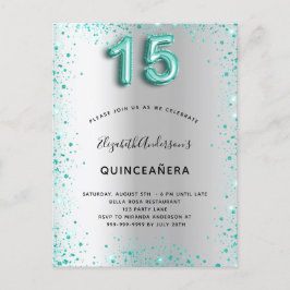 Quinceanera Silber aquamarin Glitzer Staub Einladu Postkarte