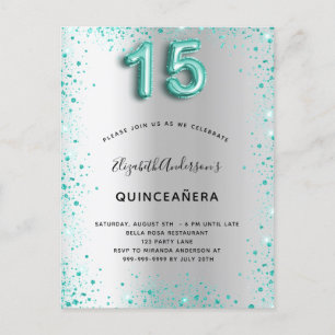 Quinceanera Silber aquamarin Glitzer Staub Einladu Postkarte
