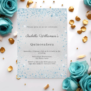 Quinceanera silber-blauer Glitter-Winterparty Einladung