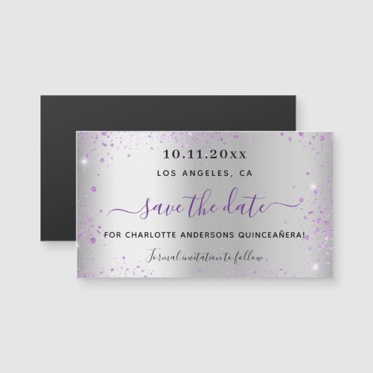 Quinceanera silber lila speichern Datums-Magnet Magnetkarte (Vorne/Hinten)