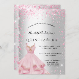 Quinceanera silber rosa Kleid Glitzer Staub Einladung