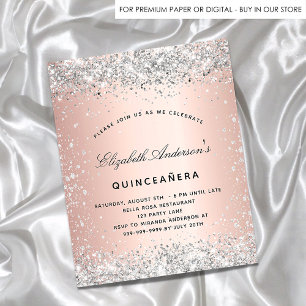 Quinceanera silber-rosegold Budgeto-Einladung Flyer