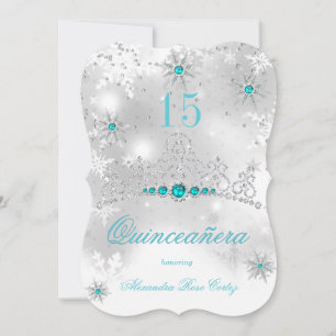 Quinceanera Silber Weiß Türkis Blau Perle Schneefl Einladung