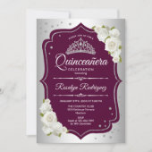 Quinceanera - Silberburgund Einladung (Vorderseite)