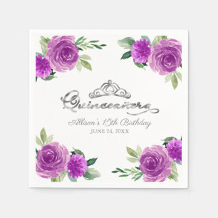 Quinceanera-Silberfolien-Tiara lila floral Serviette