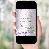 Quinceanera silberne lila Kleidung Glitzer Glasur Einladung