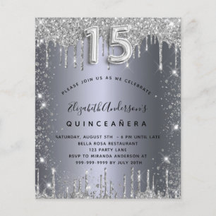 Quinceanera silberner Metall-Glitter-Einladung im  Flyer