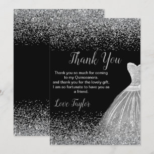 Quinceanera Silbernes Kleid Faux Glitter Dankeskarte
