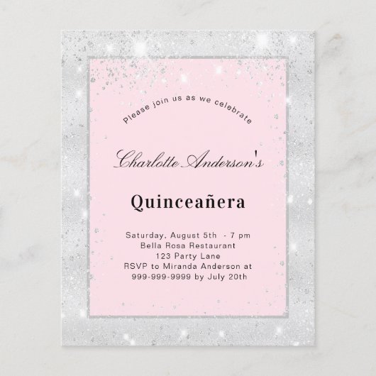 Quinceanera Silberröschen Rosa Glitzer Staub Haush Flyer (Vorne)