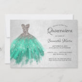 Quinceanera Silver Aqua Dress on Silver Aquamarine Einladung (Vorderseite)