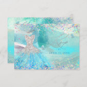 Quinceanera Silver Aqua Glitzer RSVP-Karte Einladung (Vorne/Hinten)