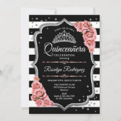 Quinceanera - Silver Black Blush Pink Einladung (Vorderseite)