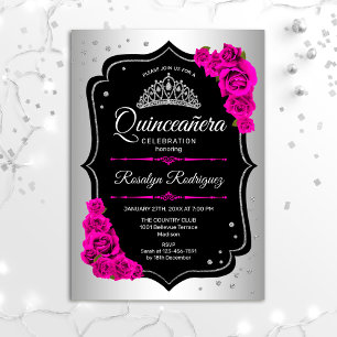 Quinceanera - Silver Black Pink Einladung