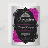 Quinceanera - Silver Black Pink Einladung (Vorderseite)