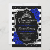 Quinceanera - Silver Black Royal Blue Einladung (Vorderseite)