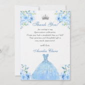 Quinceanera Silver Blue Floral Gown Danke Karte (Vorderseite)