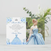 Quinceanera Silver Blue Floral Gown Danke Karte (Stehend Vorderseite)