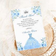 Quinceanera Silver Blue Floral Gown Danke Karte