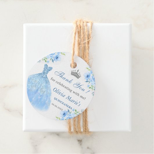 Quinceanera Silver Blue Floral Gown Geschenkanhänger (Beispiel)