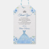 Quinceanera Silver Blue Floral Gown Geschenkanhänger (Rückseite)