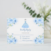 Quinceanera Silver Blue Floral Gown RSVP Karte (Stehend Vorderseite)