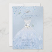 Quinceanera Silver Blue Glitzer Gown Einladung (Vorderseite)