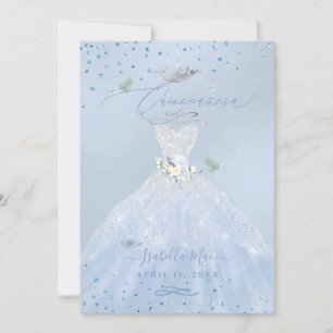 Quinceanera Silver Blue Glitzer Gown Einladung