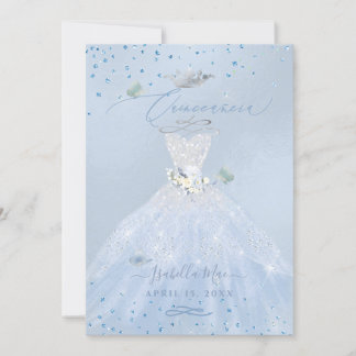 Quinceanera Silver Blue Glitzer Gown Einladung
