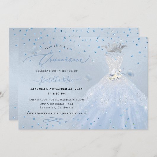 Quinceanera Silver Blue Quinceanera Dress Einladung (Vorne/Hinten)