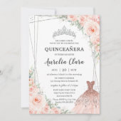 Quinceañera Silver Blush Princess Dress Einladung (Vorderseite)