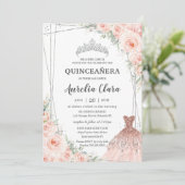 Quinceañera Silver Blush Princess Dress Einladung (Stehend Vorderseite)
