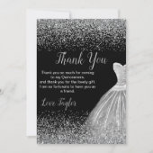 Quinceanera Silver Dress Faux Glitter Dankeskarte (Vorderseite)