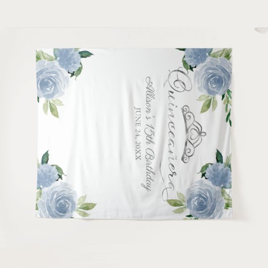 Quinceanera Silver Foil Tiara Blauer Hintergrund Wandteppich (Vorderseite (Horizontal))