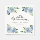 Quinceanera Silver Foil Tiara Light Blue Floral Serviette (Vorderseite)