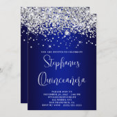 Quinceañera Silver Glitter Royal Blue Navy Ombre Einladung (Vorne/Hinten)