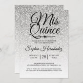 Quinceañera Silver Glitzer 15. Geburtstag Einladung (Vorne/Hinten)