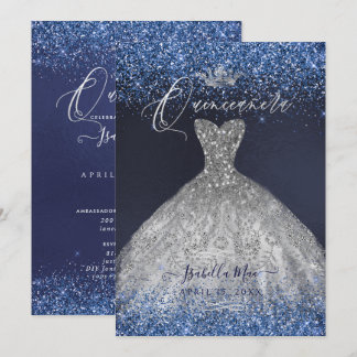 Quinceanera Silver Glitzer Gown Einladung