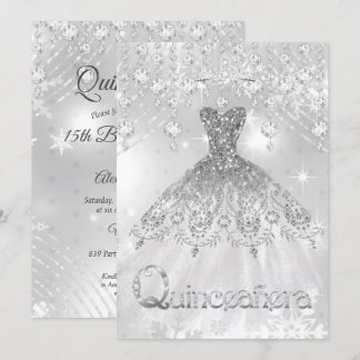 Quinceanera Silver Glitzer Gown Geburtstagsparty Einladung