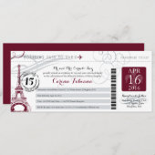 Quinceanera Silver Gray und Burgund | Paris Einladung (Vorne/Hinten)