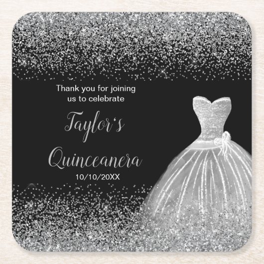 Quinceanera Silver Imitats Glitzer Rechteckiger Pappuntersetzer (Vorderseite)