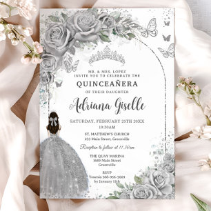 Quinceañera Silver Rose Blumenkleid P Einladung