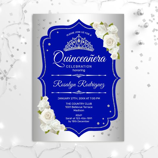 Quinceanera - Silver Royal Blue Einladung
