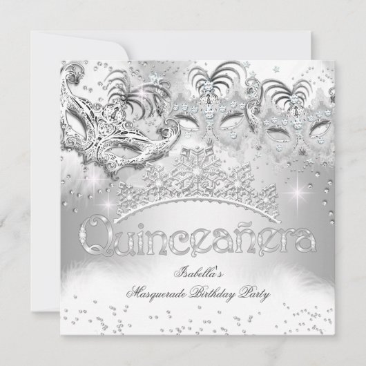 Quinceanera Silver Sparkle Masquerade Party 2 Einladung (Vorderseite)