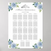 Quinceanera Silver Tiara Blue Floral Seekarte Poster (Vorne)