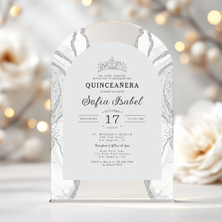 Quinceañera Silver White Agate Elegant Acryleinladungen