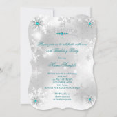 Quinceanera Silver White Aquamarin Blue Pearl Snow Einladung (Rückseite)